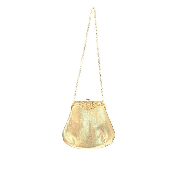 Harry Levine HL Vintage Gold Metal Frame Evening Bag With Chain Strap & Ornate C - Picture 3 of 9
